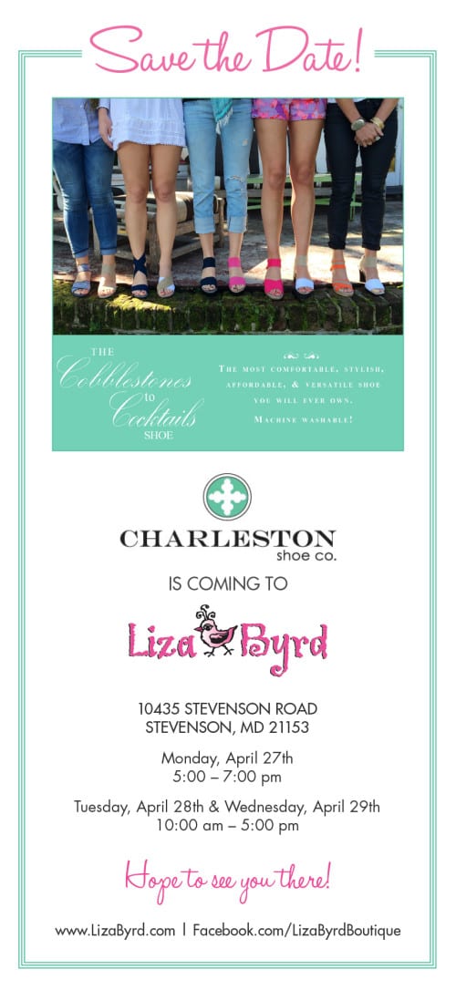 Save the Date! The Charleston Shoe Co. Comes to Liza Byrd 4/27